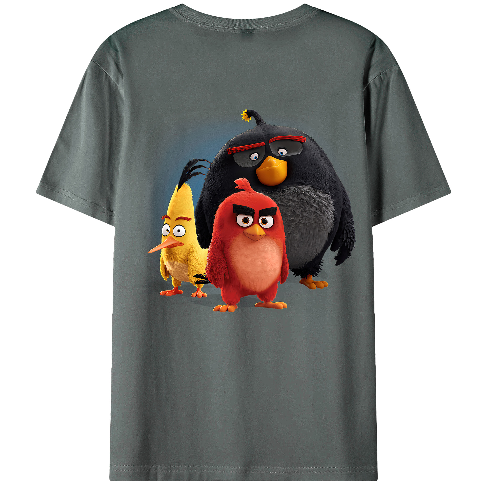 （画像用） Angry Birds アングリーバード 綿100％ メンズ半袖Tシャツ（バックプリント） 通気性